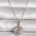 BUĞZ 316L Çelik Gümüş Renk Zirkon Taşlı Pembe Sedefli Hilal Model Kadın Kolye