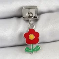 BUĞZ 316L Çelik Sallantılı Kırmızı Papatya Model Gümüş Renk Nomination Charm