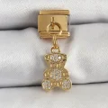 BUĞZ 316L Çelik Sallantılı Zirkon Taşlı Ayıcık Model Gold Renk Nomination Charm