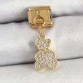 BUĞZ 316L Çelik Sallantılı Zirkon Taşlı Ayıcık Model Gold Renk Nomination Charm