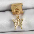 BUĞZ 316L Çelik Sallantılı Zirkon Taşlı Kelebek Model Gold Renk Nomination Charm