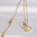 BUĞZ 316L Çelik Zincir Altın Renk Zirkon Taşlı İnci Detay İstiridye Kolye