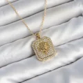 BUĞZ 316L Çelik Zincir Gold Aslan Madalyon Model Zirkon Taşlı Kadın Kolye