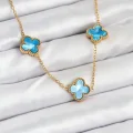 BUĞZ 316L Çelik Zincir Gold Buz Mavisi Renk Yonca Kolye