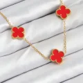 BUĞZ 316L Çelik Zincir Gold Kırmızı Renk Yonca Kadın Kolye