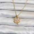 BUĞZ 316L Çelik Zincir Gold Renk 4 Yapraklı Yonca Model Kadın Kolye