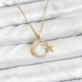 BUĞZ 316L Çelik Zincir Gold Renk Ay Yıldız Model Zirkon Taşlı Kadın Kolye