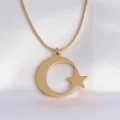 BUĞZ 316L Çelik Zincir Gold Renk Ay Yıldız Unisex Kolye