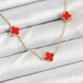 BUĞZ 316L Çelik Zincir Gold Renk Kırmızı Baby Boy Yonca Kadın Kolye