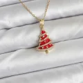 BUĞZ 316L Çelik Zincir Gold Renk Kırmızı Çam Ağacı Model Yılbaşı Temalı Kadın Kolye
