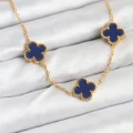 BUĞZ 316L Çelik Zincir Gold Renk Lacivert Yonca Kadın Kolye