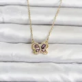 BUĞZ 316L Çelik Zincir Gold Renk Mor Kelebek Model Kadın Kolye
