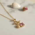 BUĞZ 316L Çelik Zincir Gold Renk Pembe Kiraz Model Kolye