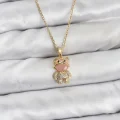 BUĞZ 316L Çelik Zincir Gold Renk Teddy Bear Model Zirkon Taşlı Kadın Kolye