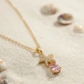 BUĞZ 316L Çelik Zincir Gold Renk Yıldız Model Pembe Damla Taş Model Kolye