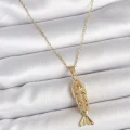 BUĞZ 316L Çelik Zincir Gold Renk Zirkon Taşlı Balık Figürlü Kolye