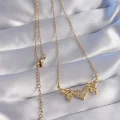 BUĞZ 316L Çelik Zincir Gold Renk Zirkon Taşlı Kalp Model Kelebek Detay Kolye - Lisinya