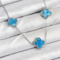 BUĞZ 316L Çelik Zincir Gümüş Buz Mavisi Renk Yonca Kadın Kolye