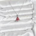 BUĞZ 316L Çelik Zincir Gümüş Renk Kırmızı Çam Ağacı Model Yılbaşı Temalı Kadın Kolye - Lisinya
