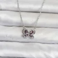 BUĞZ 316L Çelik Zincir Gümüş Renk Mor Kelebek Model Kadın Kolye