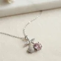 BUĞZ 316L Çelik Zincir Gümüş Renk Pembe Kiraz Model Kolye