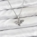 BUĞZ 316L Çelik Zincir Gümüş Renk Sinek Model Zirkon Taşlı Kadın Kolye