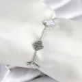 BUĞZ 316L Çelik Zincir Gümüş Renk Zirkon Taşlı Yonca Beyaz Kadın Bileklik