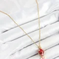 BUĞZ 316L Çelik Zincir Kırmızı Balık Model Gold Renk Kadın Kolye