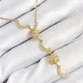 BUĞZ 316L Çelik Zirkon Taşlı Güneş Ve Ay Model Gold Renk Kadın Kolye