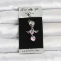 BUĞZ 316L Cerrahi Çelik Pembe Zirkon Taşlı Kanat Model Göbek Piercing