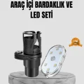 BUĞZ 360° Döner Çiftli Bardak Tutucu ve Kablosuz Ambiyans LED Işık Araç Seti