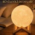 BUĞZ 3D Ay Gece Lambası Ahşap Standlı Dekoratif LED Masa Lambası