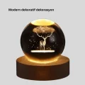 BUĞZ 3D Lazer İşlemeli Geyik Kristal Küre Sıcak Işıklı Gece Aydınlatması