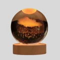 BUĞZ 3D Yağmur Bulutu Desenli Kristal Top USB Gece Lambası Ahşap Tabanlı Dekoratif Lamba