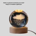 BUĞZ 3D Yağmur Bulutu Desenli Kristal Top USB Gece Lambası Ahşap Tabanlı Dekoratif Lamba