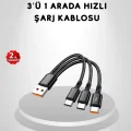 BUĞZ 3’ü 1 Arada Hızlı Şarj Kablosu iOS Android Type-C Uyumlu ve Dayanıklı