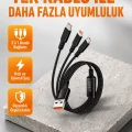 BUĞZ 3’ü 1 Arada Şarj Kablosu Type-C iOS Android Uyumlu Hızlı ve Güvenli Şarj