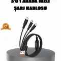 BUĞZ 3’ü 1 Arada Şarj Kablosu Type-C iOS Android Uyumlu Hızlı ve Güvenli Şarj