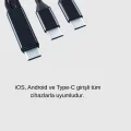 BUĞZ 3’ü 1 Arada Şarj Kablosu Type-C iOS Android Uyumlu Hızlı ve Güvenli Şarj