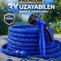 BUĞZ 3X Uzayan Bahçe Hortumu 7.5-22.5 Metre Ayarlanabilir Tabancalı Premium Sulama Hortumu Mavi