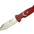 BUĞZ 4-8-4 Tc Kırmızı Kamp Çakı 21,5cm- Manuel, Ay Yıldız Desenli, Kemerlikli