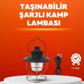  4 Fonksiyonlu Dekoratif Kamp Lambası – Tungsten Ampul, USB Çıkışlı