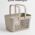 BUĞZ 4lü Gri Mutfak Düzenleyici Kulplu Sepet Banyo Çamaşır Organizer Seti