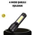BUĞZ 4 Mod Şarjlı Işıldak | Ultra Güçlü Cree LED | Su Geçirmez Alüminyum Gövde