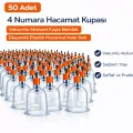 BUĞZ 4 Numara Hacamat Kupası 50 Adet Vakumlu Manuel Kupa Bardak Dayanıklı Plastik Hacamat Kabı
