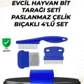 BUĞZ 4 Parçalı Evcil Hayvan Tarak Seti – Paslanmaz Çelik Dişli, Ergonomik Saplı