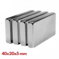 BUĞZ 40×20×5 mm N35 Neodyum Mıknatıs – Nikel Kaplama, Köşeli (10’lu Paket)