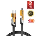  4in1 PD 65 Watt Type-C/27 Watt iPhone Halat Örgü Kırılmaz Uç 1MT Hızlı Şarj ve Data Kablosu fp98