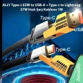  4in1 Type-c 65W to USB-A + Type-c to Lightning 27W Hızlı Şarj Kablosu SİYAH