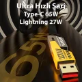  4in1 Type-c 65W to USB-A + Type-c to Lightning 27W Hızlı Şarj Kablosu SİYAH